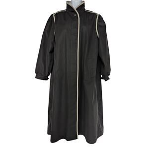 Women’s Black Mid-Length Trench Style Button Front Coat Contrast Trim